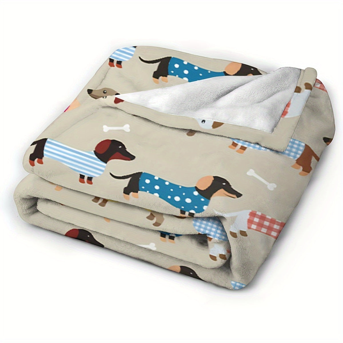 Stay cozy and comfortable with this stylish Dachshund Pattern Throw Blanket. Perfect for all seasons, this contemporary knitted polyester throw is stain-resistant and multipurpose. Featuring a digital print, it makes an ideal gift for dog lovers. Enjoy a