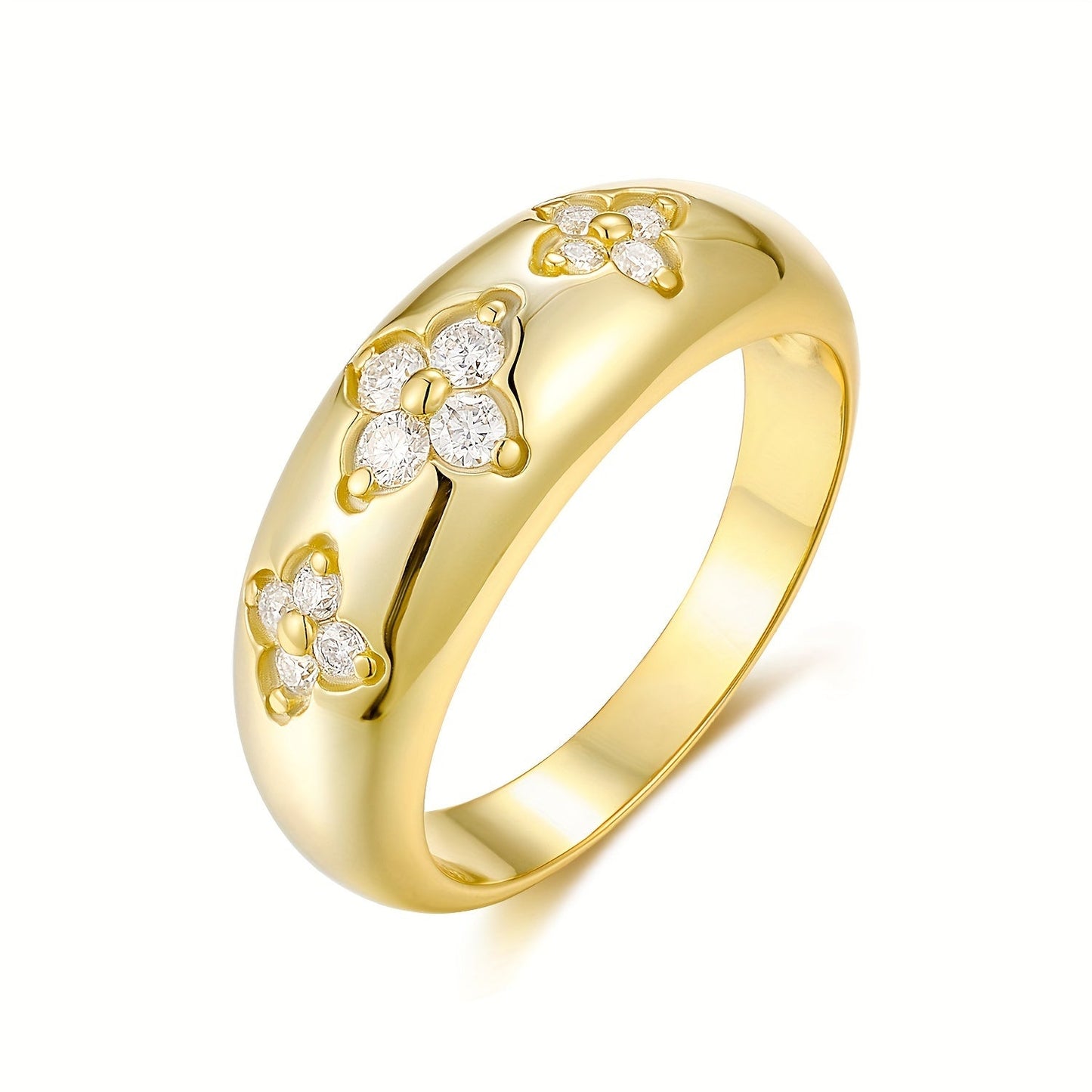 Stunning 18K Gold Plated 925 Sterling Silver Ring adorned with Sparkling Moissanite Stones, Universally Adjustable for Everyday Wear and Celebratory Events, Perfect for Valentine's Day, Engagements, Weddings, Anniversaries, or Birthdays.