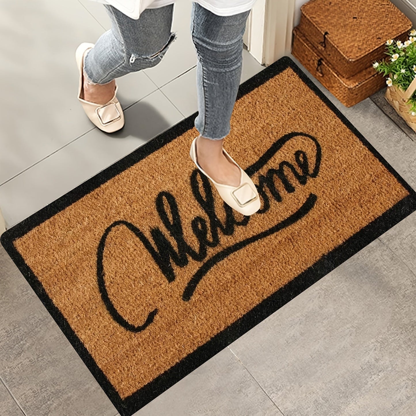 Introducing our Welcome Doormat made of durable polyester, featuring a rectangular design perfect for any entrance. This mat is water absorbent and quick-drying with a non-slip PVC backing to keep it securely in place. Easy to clean with hand wash only