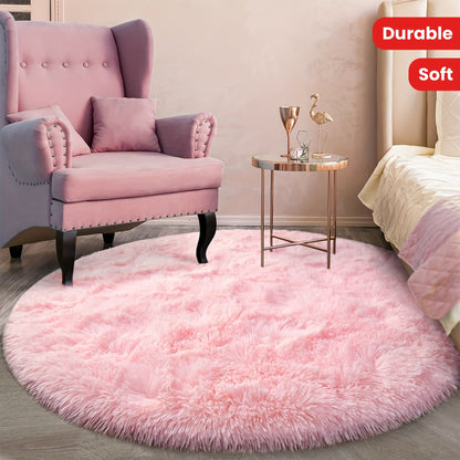 Upgrade your living room or bedroom decor with this super soft tie-dyed stylish pink round carpet rug. Made from upgraded shaggy and fluffy fabric, this larger floor rug adds a cozy atmosphere to any space. Durable and easy to maintain, this carpet is