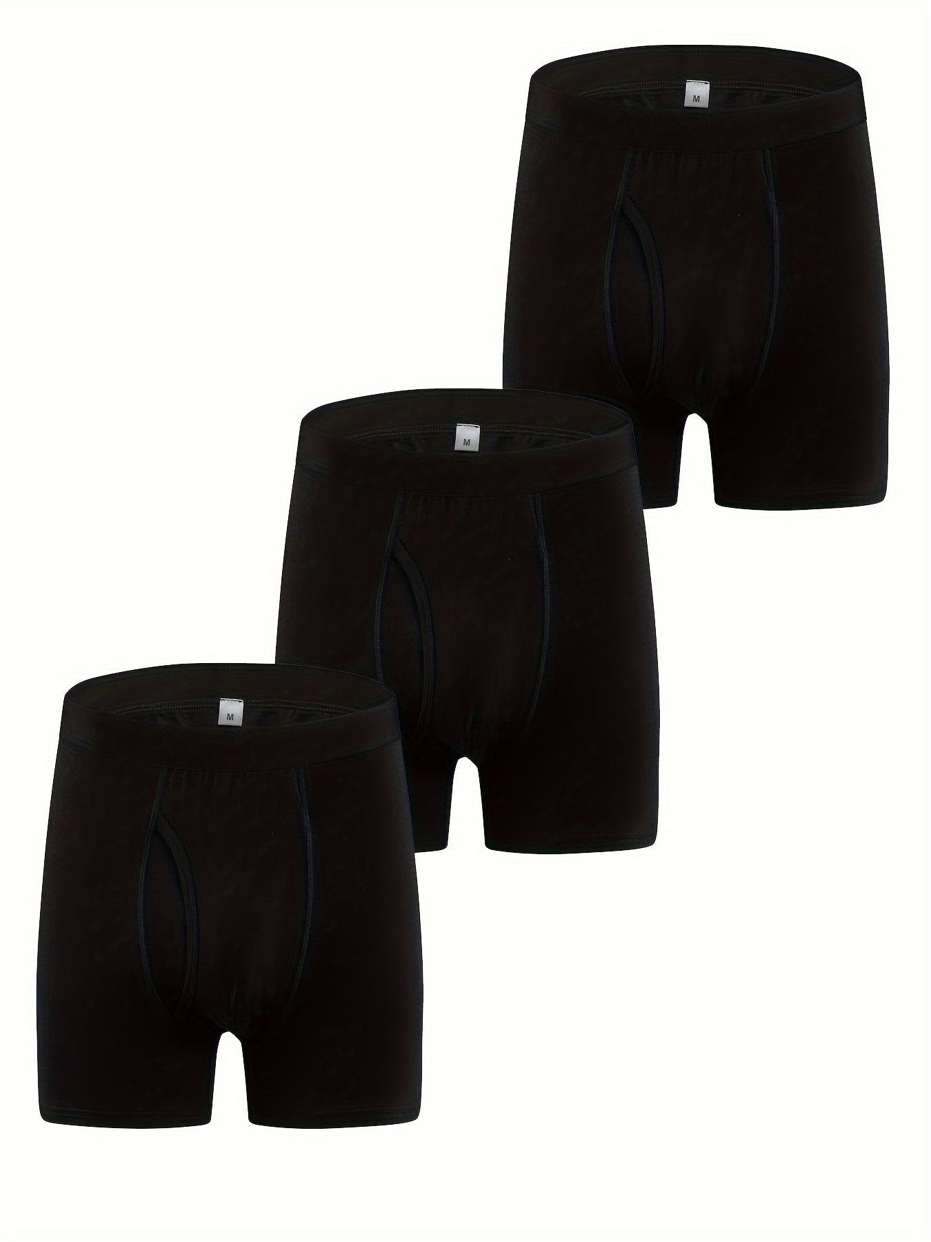 PATELIS 3-Pack Cotton Boxer Briefs for Plus Size Men - Breathable and Comfortable in Black, Gray, and Blue.