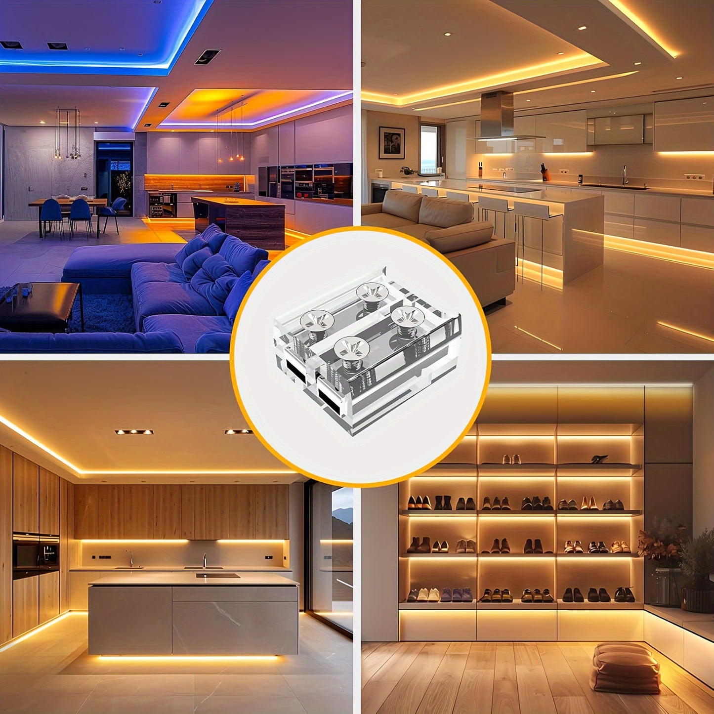 Set of 6 Easy-Install 2-Pin 10mm Transparent LED Strip Light Connectors - Versatile & Reusable for Home & Commercial Use, No-Solder Setup with Screwdriver.