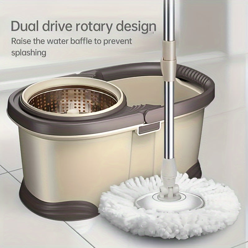 This set includes a Spin Mop and Bucket with a wringer, designed for easy and efficient cleaning. The mop is multifunctional with a rotating head, allowing for hands-free washing. It is suitable for both wet and dry cleaning, making it perfect for use in