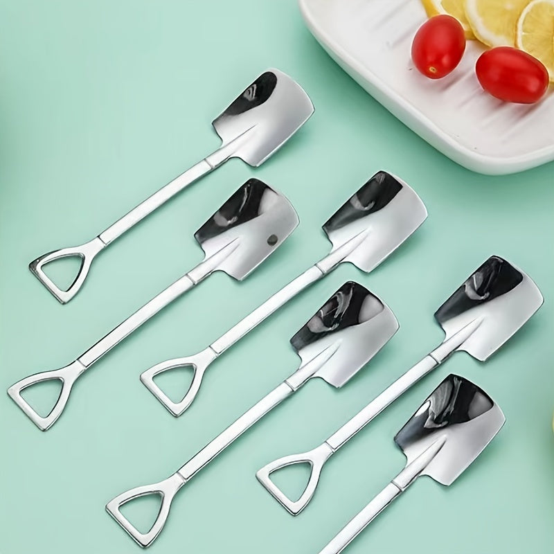 Stainless steel spoon set with 4 pieces for home kitchen use, includes 2 spades and 2 cusps for creative desserts and ice cream.