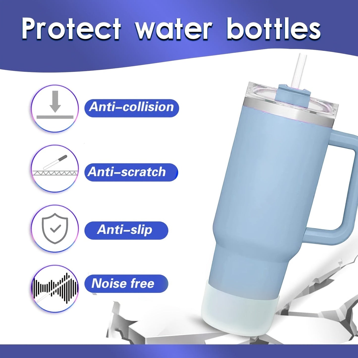 Protect your Stanley Cup and IceFlow water bottles with this 2-piece silicone boot set. These boots reduce noise and protect the bottoms of your bottles from damage. Add a pop of color with the red silicone sleeves, while keeping your bottles safe and