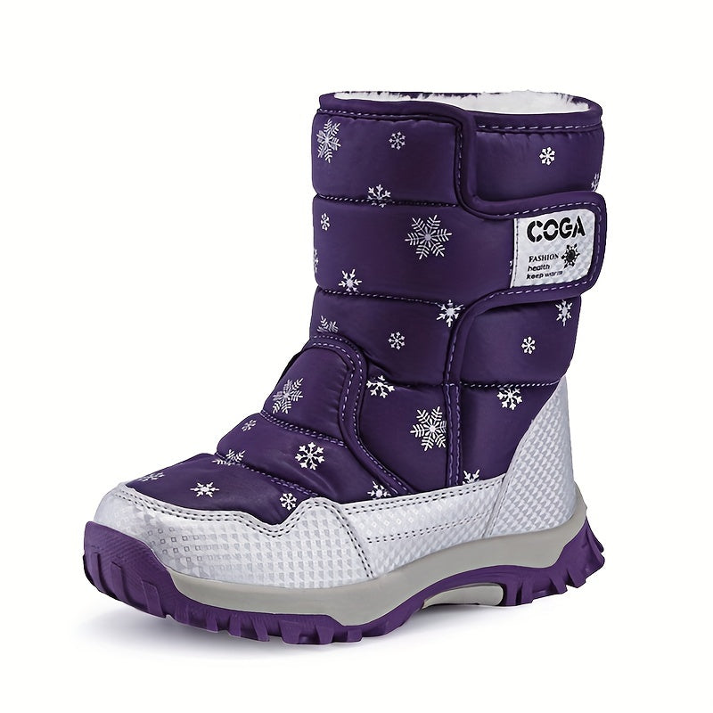 New high-top snow boots with a snowflake design for both men and women.