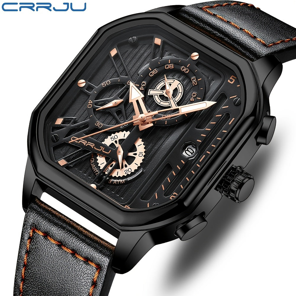 Ideal choice for gifts, the CRRJU Fashion Men's Chronograph Watch would make a stylish addition to any wardrobe.