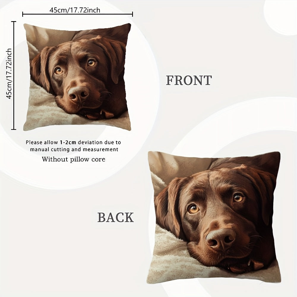 Chocolate Lab Dog Print Throw Pillow Cover - Double-Sided, Made of Woven Polyester - Decorative Cushion Case for Home Decor - Versatile for Valentine's, Halloween, Christmas - Size: 45.72x45.72cm - Pillow Insert Not Included