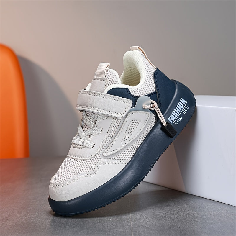 Youth sports shoes with casual style, hook-and-loop strap, breathable EVA sole, versatile for all seasons.