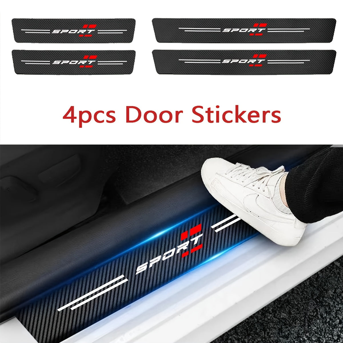 Car door sill protectors in 1-pack or 4-pack options, made of waterproof PVC leather to prevent scratches and collisions on all vehicle models.