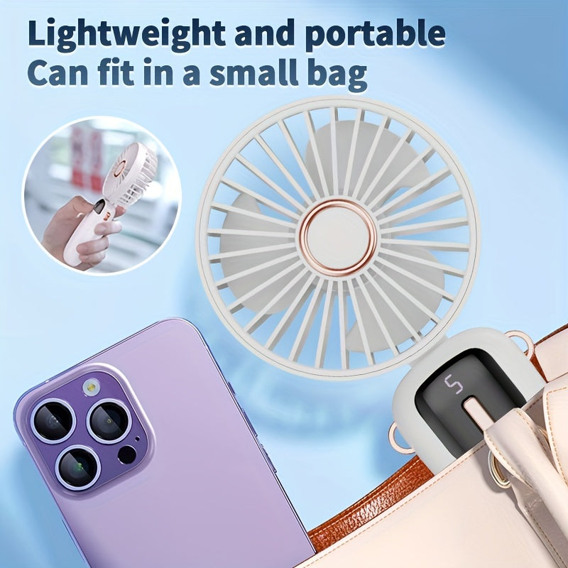 Stay cool on the go with the jkuoo Portable Mini Fan featuring an LED display. This USB rechargeable fan is both quiet and powerful, making it perfect for any situation. The foldable design in sleek light gray makes it ideal for students, office workers