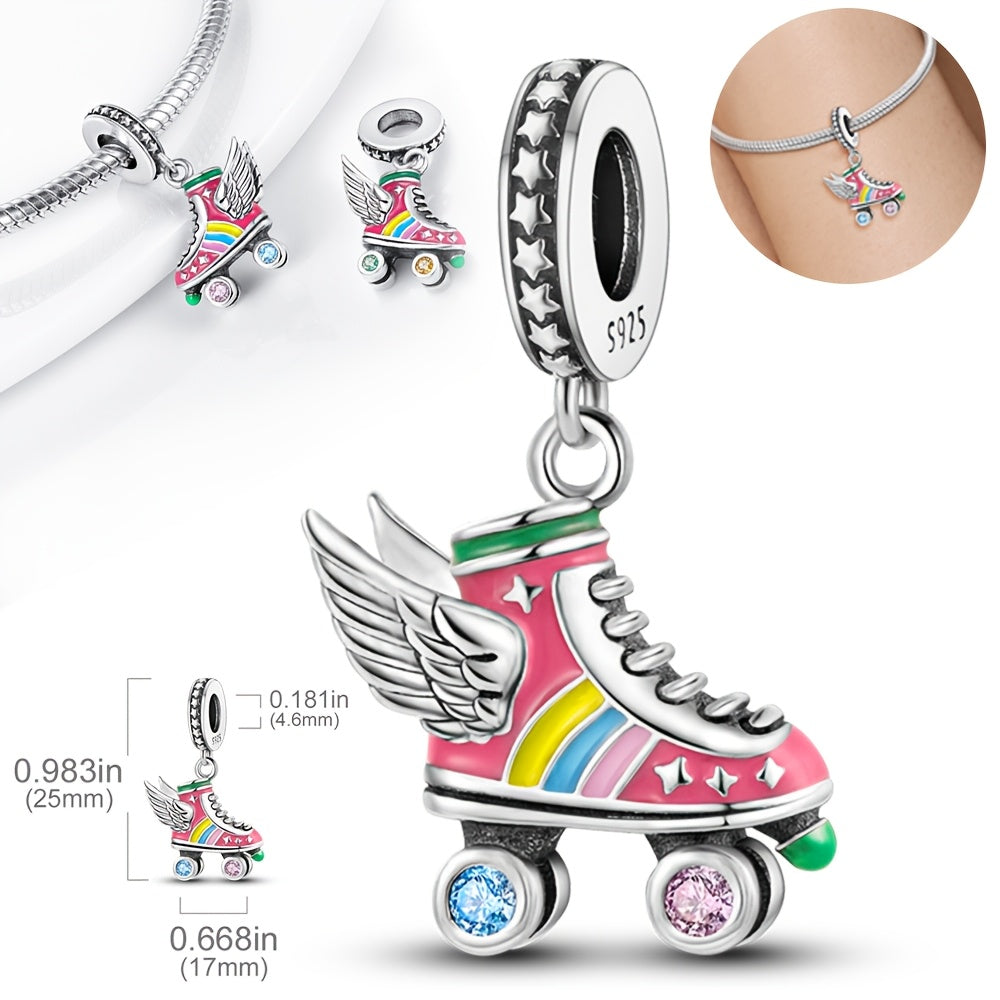 Sterling Silver Skating Shoes Pendant with Wings, Boho Sexy Style, Made with Synthetic Zirconia, High-Quality Women's Jewelry for Everyday Wear and Gifting, Featuring a Spring Festival Theme, Versatile All-Season Accessory, Lightweight and Stylish (2-6g)