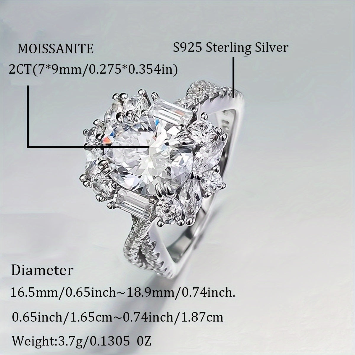 Stunning 2ct Oval Moissanite Engagement Ring - made with Hypoallergenic S925 Sterling Silver, featuring Luxurious Court Style. The Ideal Gift for Her, presented in Exquisite Packaging