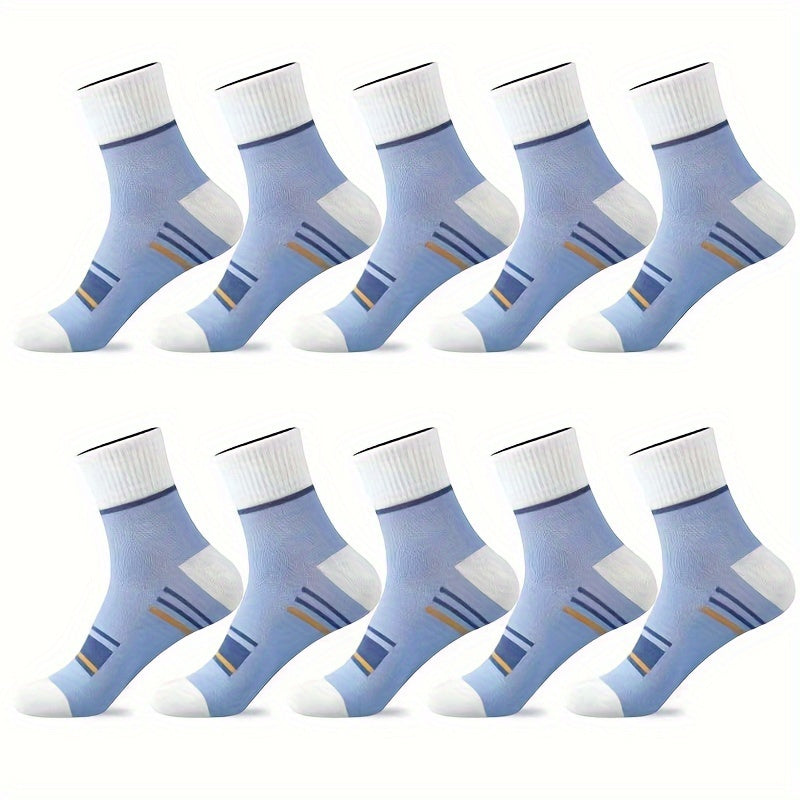 10 pairs of trendy color block crew socks for men, perfect for outdoor wear