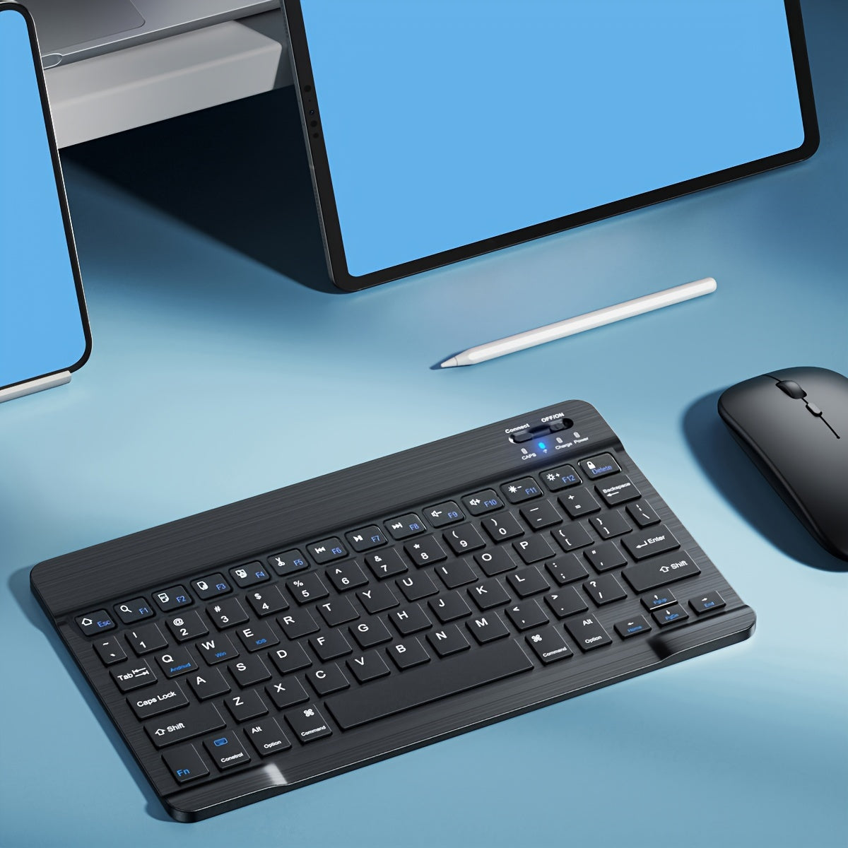 Compatible with a variety of devices, this rechargeable ultra-thin wireless keyboard is portable and measures 25.4 cm in length.