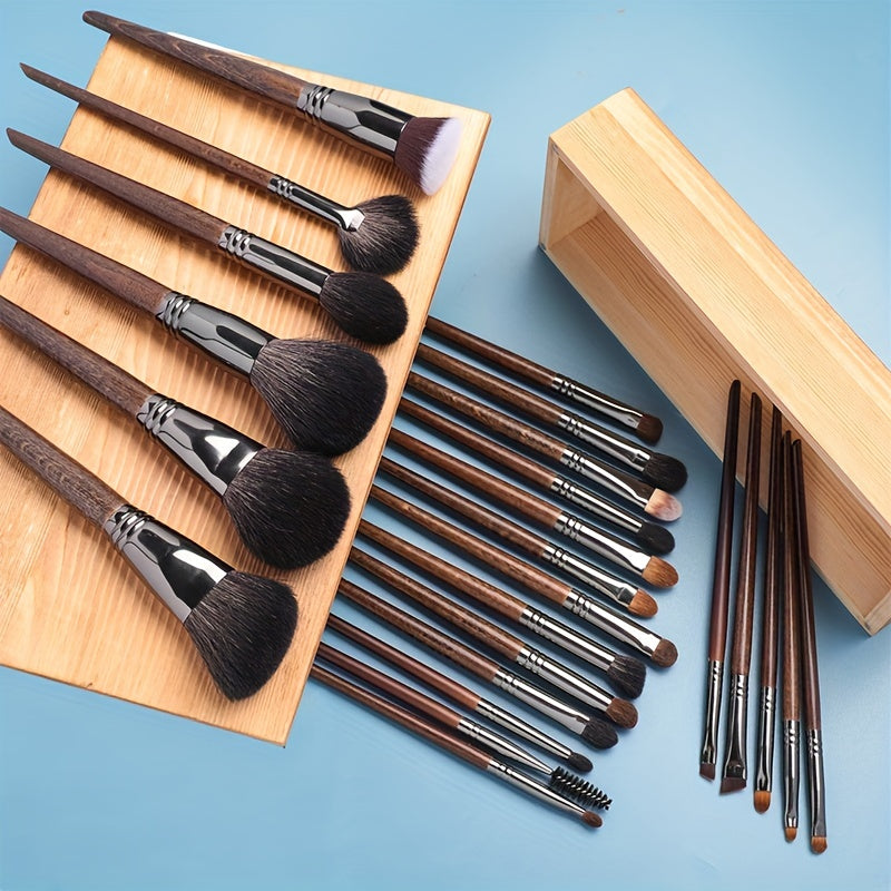 24pc Makeup Brushes Set made of natural goat hair for powder foundation, contour blending, eyeshadow, eyeliner.