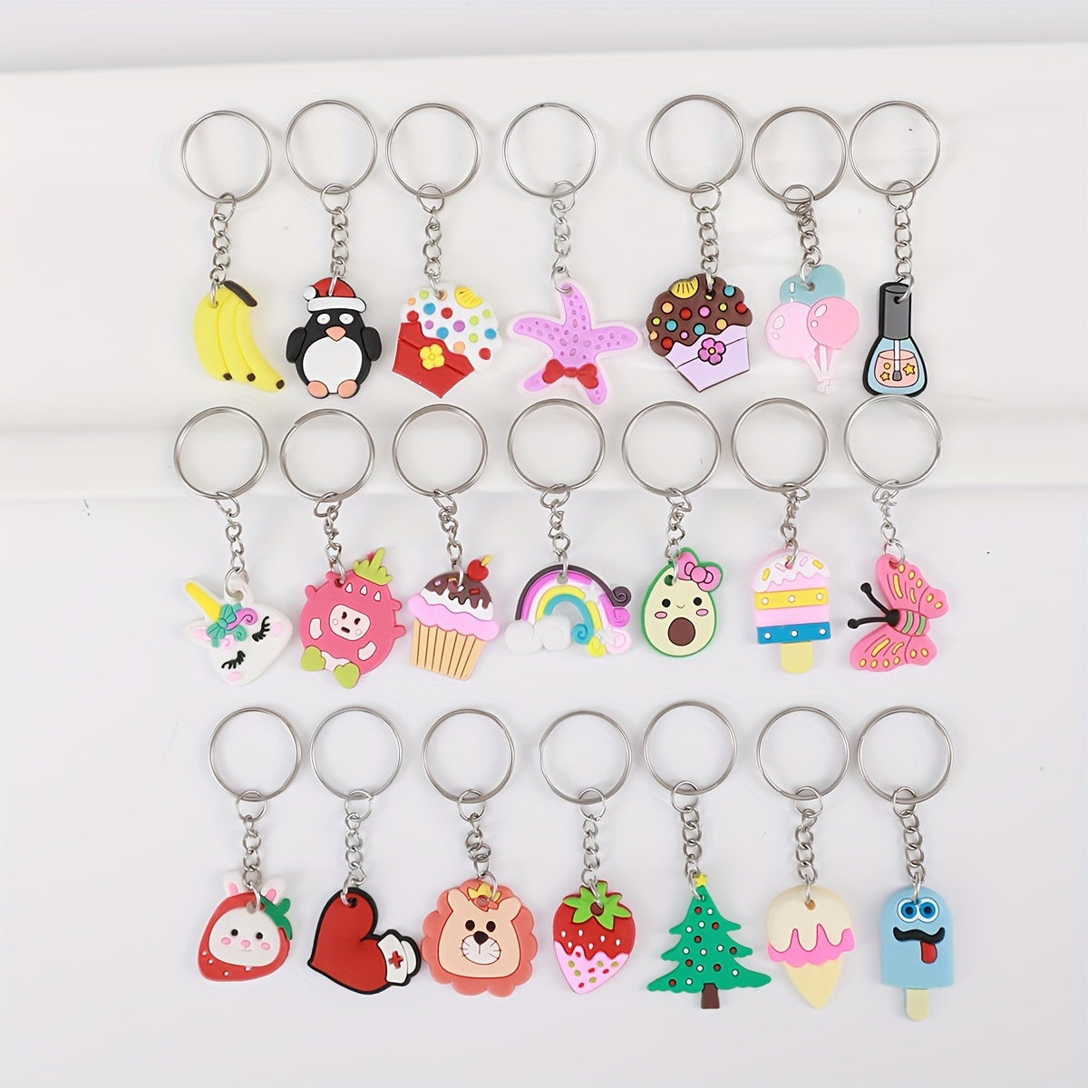 Set of 30 Cartoon Animal Ice Cream Keychain Soft Key Chain Ring, perfect for decorating bags, backpacks, or using as a cute charm. Ideal for birthday parties or everyday use, makes a great gift for women.