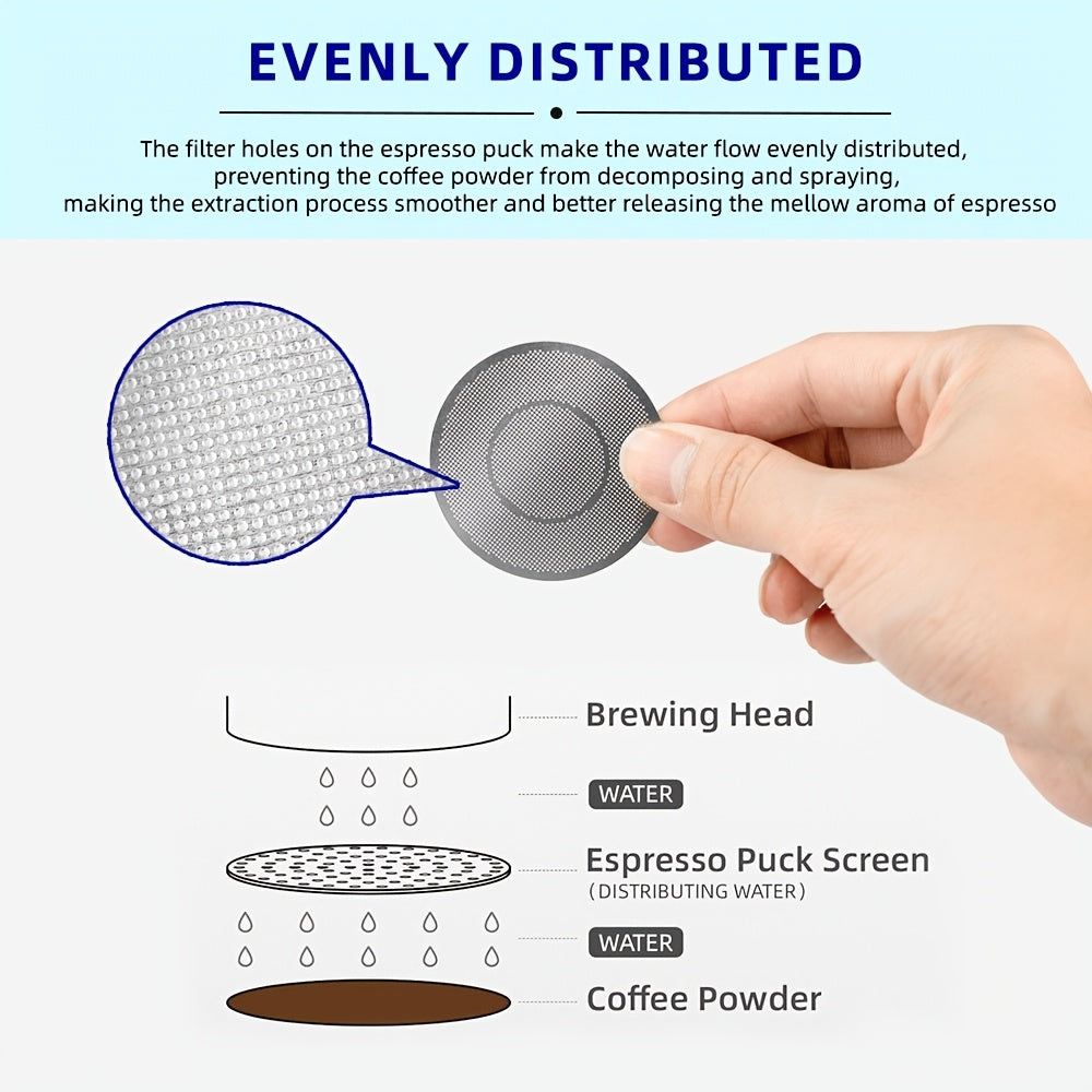 Espresso Filter Basket - Double Layer Stainless Steel, 51mm, Pressurized with Puck Screen. Dual Wall Portafilter Replacement for Gourmet Coffee Brewing.