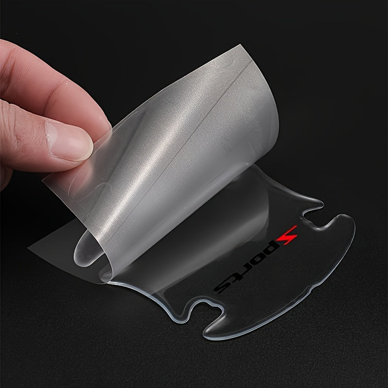 4/8 Sports Series Transparent Protective Stickers for Car Door Handles - Anti-Scratch, Anti-Collision Protection.