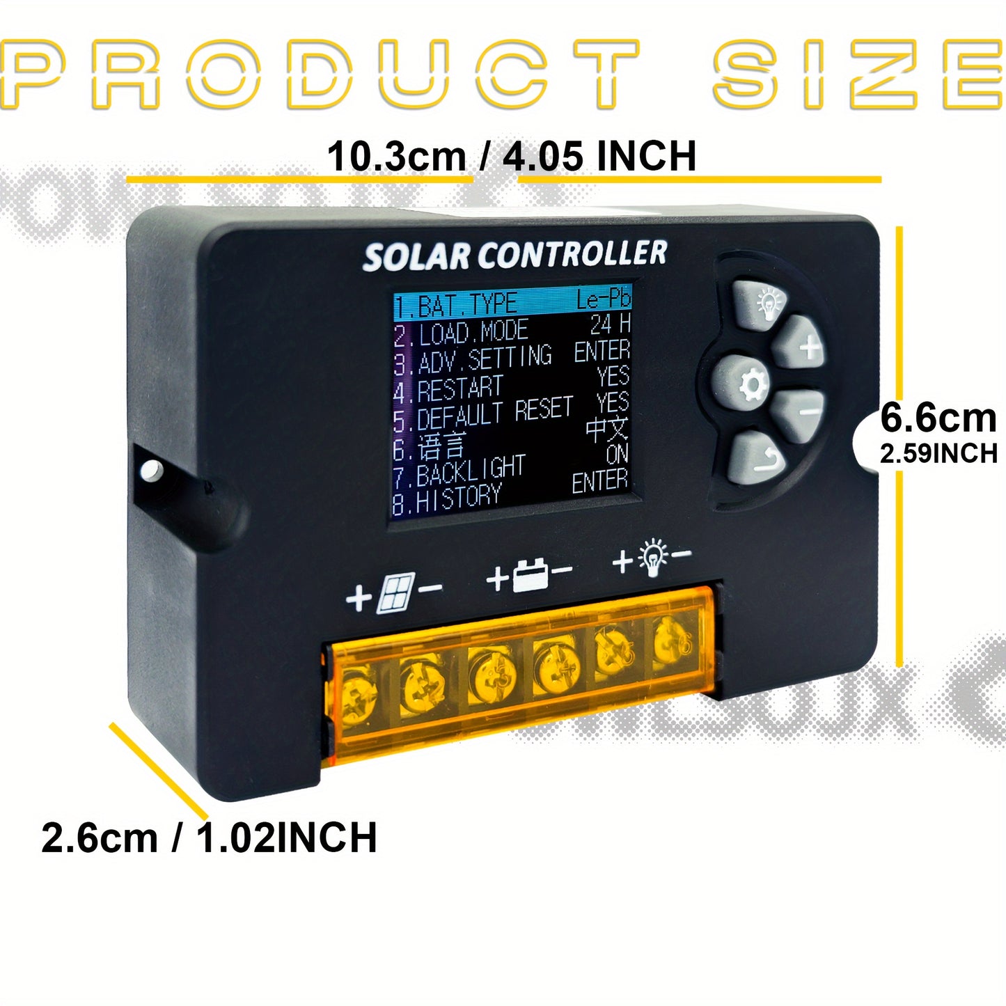 POWLSOJX Solar Charge Controller with LCD Display, Adjustable PWM, supports up to 30A panel power, ideal for battery charging and outdoor energy systems.