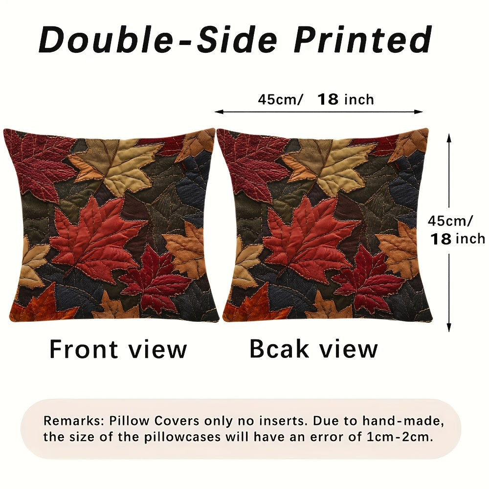 Autumn Leaves Design Pillow Cover - 1 Piece, Double-Sided, Made of Polyester, Features Zip Closure, Easy to Machine Wash, Perfect Decorative Cushion Case for Home and Holiday Decor, Size: 45.72x45.72 cm (Insert not included)