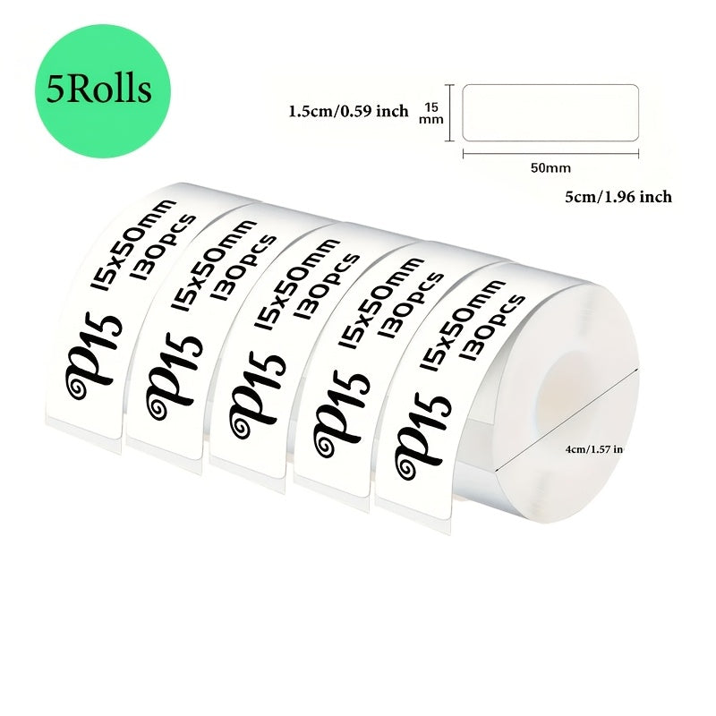 800pcs D30 White Labels - 5 Rolls, Waterproof adhesive stickers for 30 Series printers, 1.19cm x 3.99cm, ideal for office and home organization.