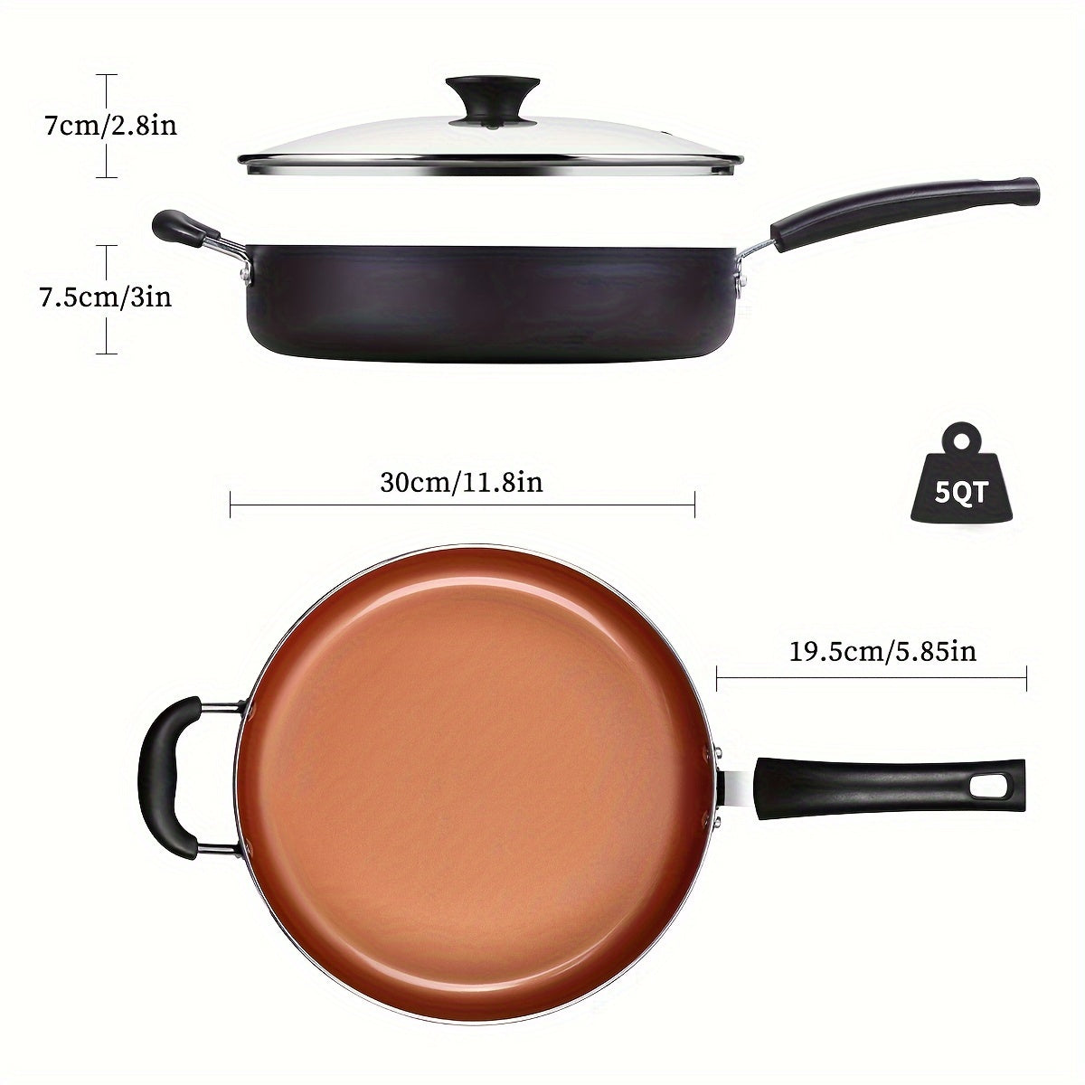 Large Nonstick Deep Frying Pan - 30.48 cm, Induction Compatible, 5Qt Saute Pan with Lid, Ceramic Coating, Helper Handle, 100% PFOA PFOS APEO Free - Healthy Cooking