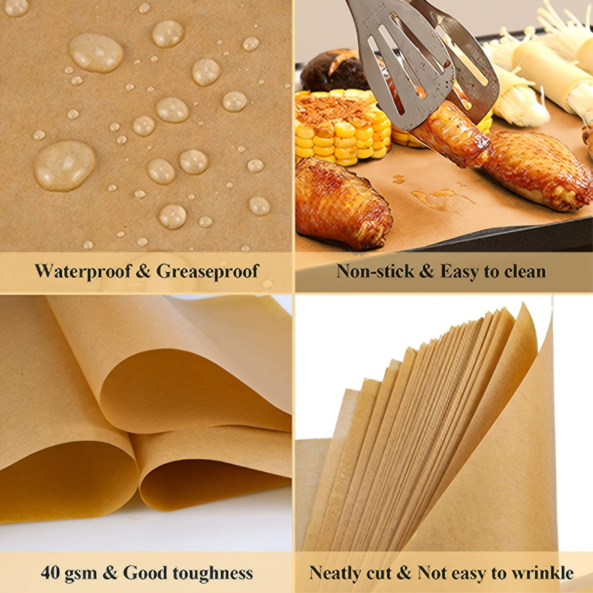 Durable 220°C Baking Paper Resistant to High Temperatures, Non-Stick, Waterproof & Oil-Proof, Safe for Food Contact, Perfect for Baking at Home and Outdoors.