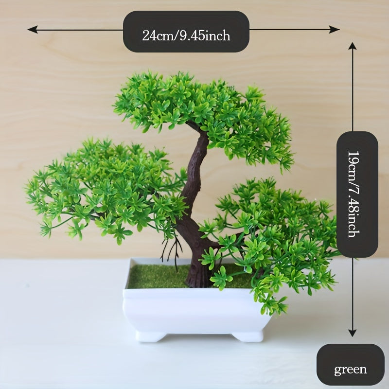 Artificial bonsai tree for room decor, entryway chests, drawers, bookcases, and desks.