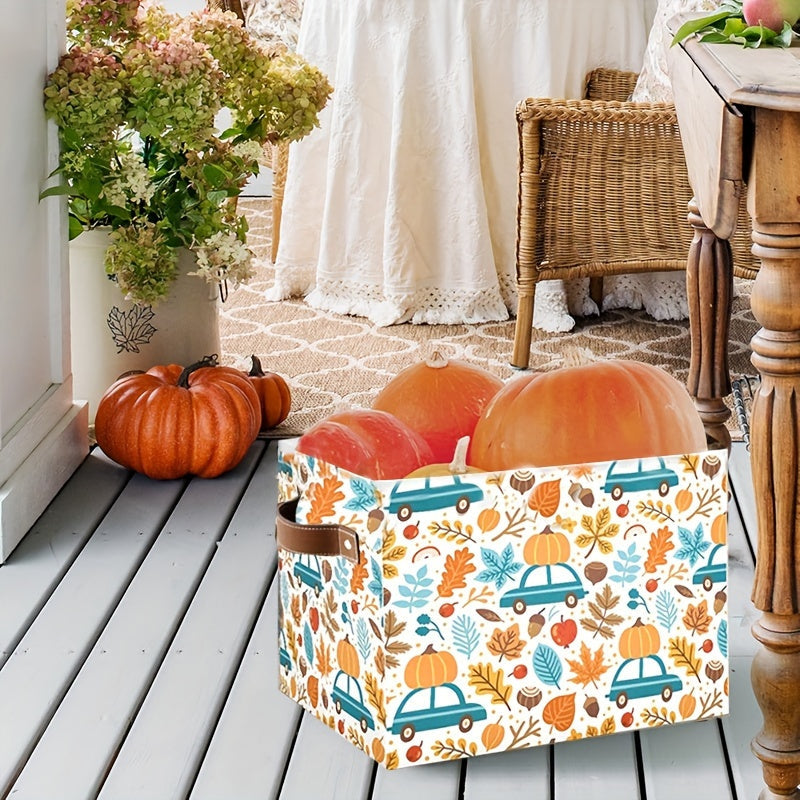 Spacious Pumpkin-Inspired Storage Basket - Ideal for Thanksgiving, Organizing Toys & Clothes, Rectangular Fall Decor Piece