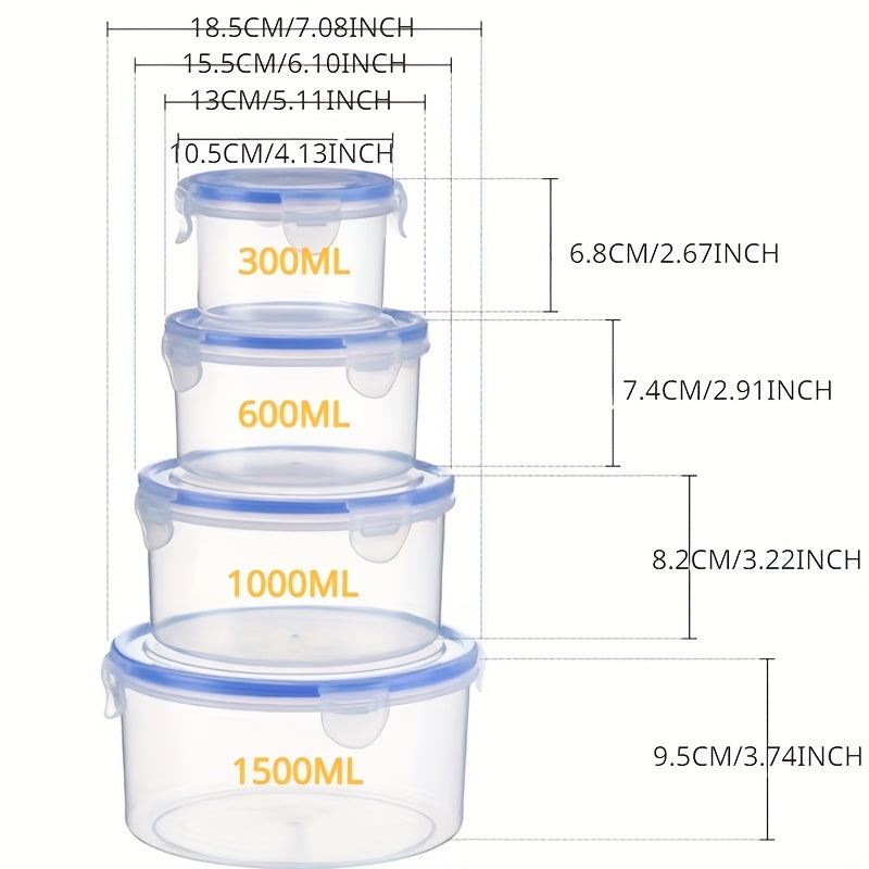 Food storage containers with various sizes and combinations, including lids, crispers, and microwave-safe options. These containers are perfect for storing fruits and ensuring food safety in the refrigerator. Ranging from 14 oz to 85 oz, they are made