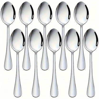 Set of stainless steel dinner spoons, dishwasher safe in 6/12 pieces.