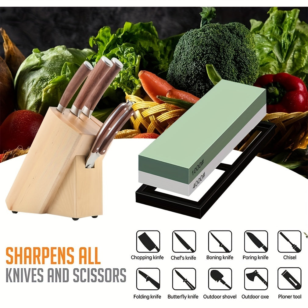 Set of 2, High-Quality Sharpening Stones with Dual Grit 1000/4000, Kitchen Knife Sharpener featuring a Non-Slip Base. This Sturdy and Durable Whetstone is perfect for sharpening various blades and tools, making it an essential kitchen accessory.