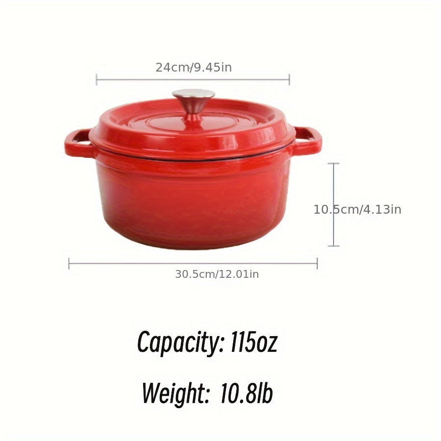 Enhanced Enamel Coated Cast Iron Pot with Lid - Ideal for Cooking Stew, Soup, and More, Non-Stick Surface, Suitable for Use with Oven, Induction, Gas, and Electric Cooktops, Comes in 60.8oz, 98.7oz, and 115oz Capacities.