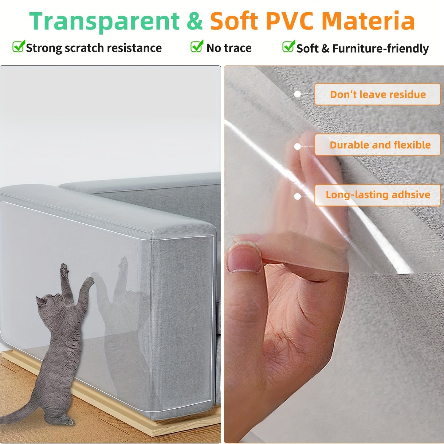 1 roll of clear self-adhesive cat scratch protector for furniture, couch, sofa, wall, and door protection.