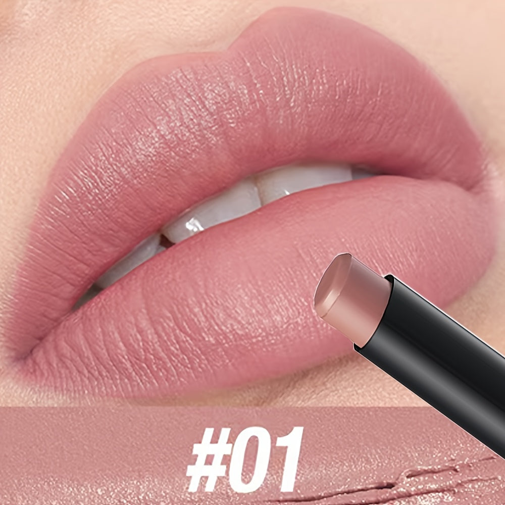 This matte lipstick has an angled tip, comes in a single stick, is long-lasting, moisturizing, and available in 8 shades.