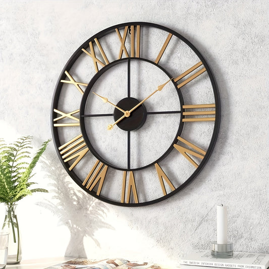 Retro Roman Metal Wall Clock - Quiet Operation, Aged Look for Home and Outdoor Decoration - 50.8cm/40.64cm Size, Battery Powered (AA Batteries Not Included)