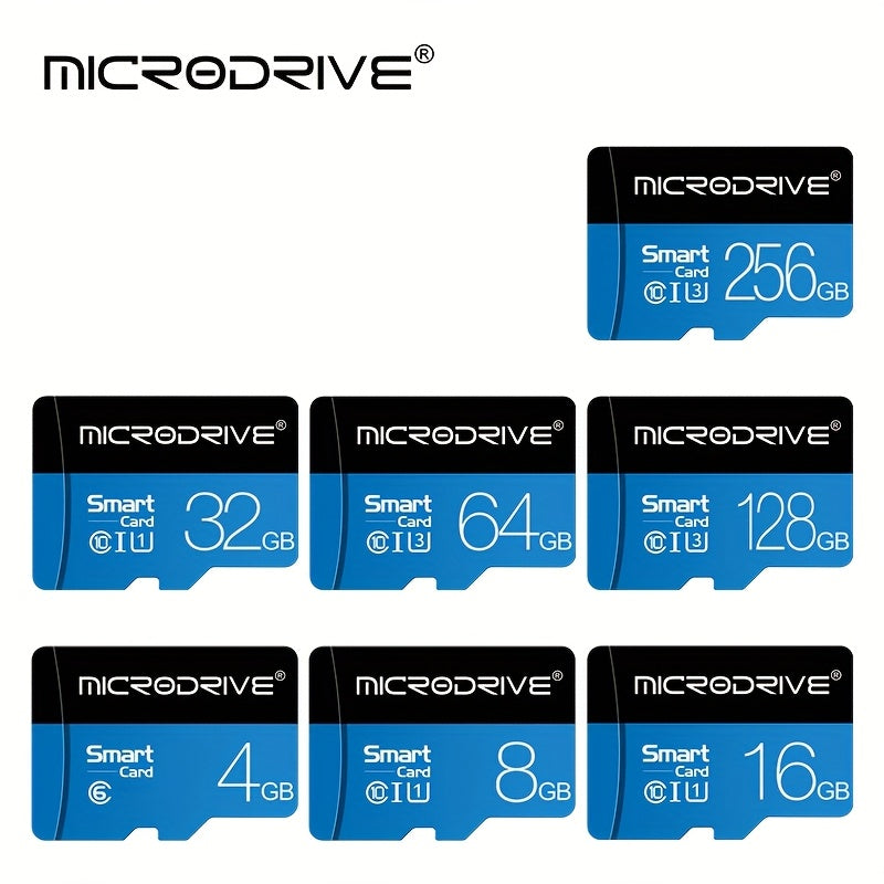 Карта памяти Microdrive Blue Class 10 TF доступна в объемах 32 ГБ, 64 ГБ, 128 ГБ и 256 ГБ с поддержкой U3, включает адаптер SD для смартфонов и DVR.