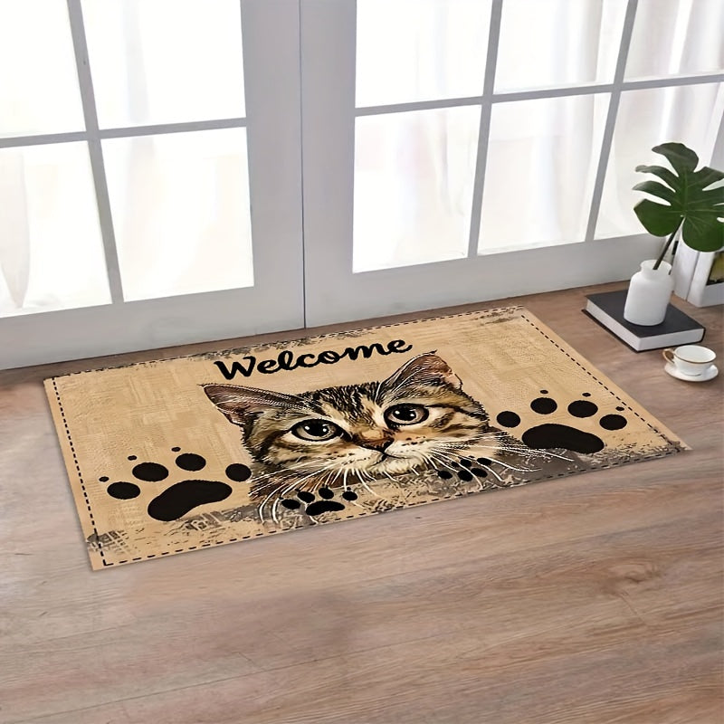 This Non-Slip Polyester Doormat with Cat Design is Both Stylish and Functional. Machine Washable for Easy Care, this Rectangle Indoor Entrance Rug is Perfect for the Kitchen, Living Room, Bedroom. A Decorative Floor Mat that will Welcome You Home.