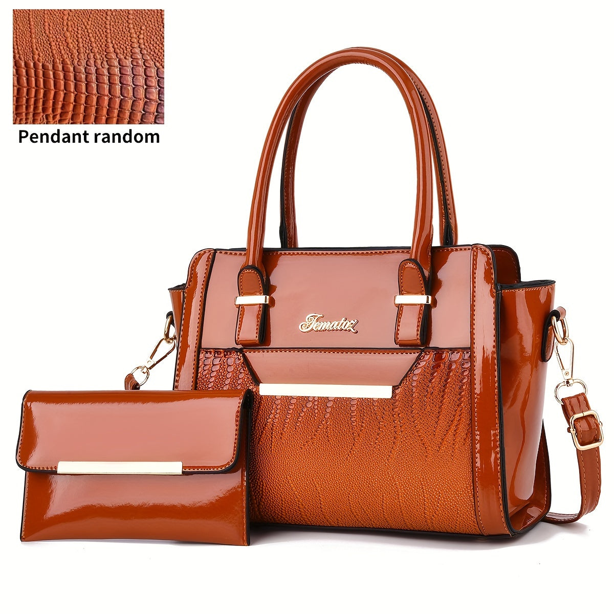 Women's Bag Set: Classic Solid Color Shoulder Bag with Top Handle and Clutch Purse