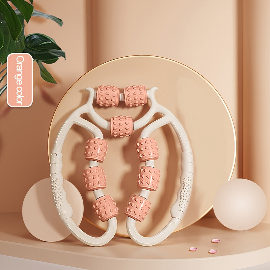 1pc 9-Wheel Massage Stick for Thighs and Calves, Plastic, Deep Tissue Massager, Comfortable 3D Water Droplet Design, Non-Irritating