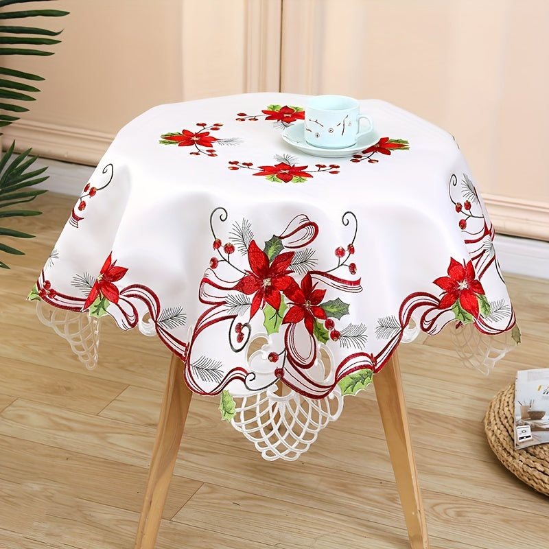 1pc Exquisite Christmas Embroidered Table Runner, Hand Hollowed, Perfect for Holiday Decor and Parties in Dining and Living Rooms