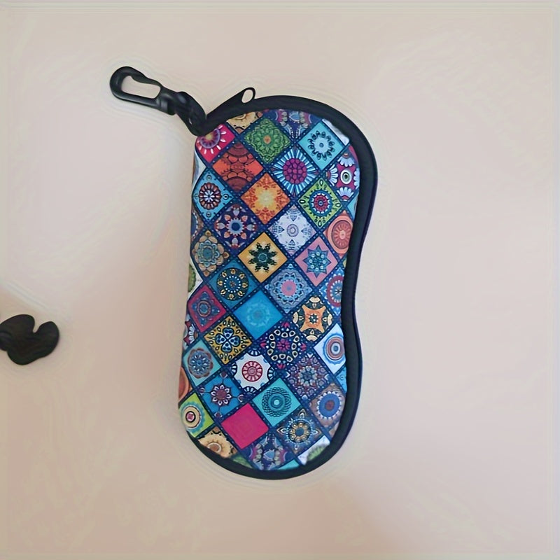 Neoprene Fashion Glass Case with Zipper & Carabiner Clip - Stylish Mandala Design, Portable, Fits All Glasses Sizes - 1 Piece