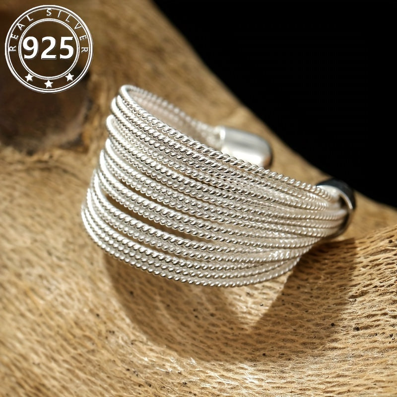 Elegant and light-weight, this open design multi-line ring for women is made of 925 silver and features a simple Korean style. In a beautiful golden color, this hand accessory weighs just 5g/0.18oz.