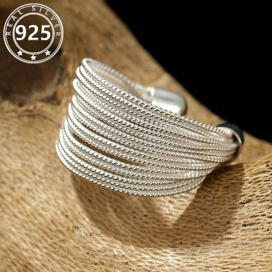 Elegant and light-weight, this open design multi-line ring for women is made of 925 silver and features a simple Korean style. In a beautiful golden color, this hand accessory weighs just 5g/0.18oz.