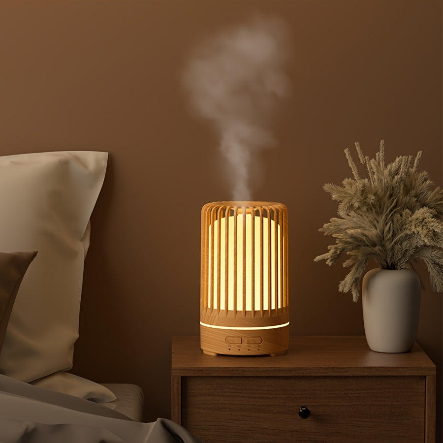 A USB-powered ultrasonic essential oil diffuser with 7-color night light, ideal for bedroom or office.