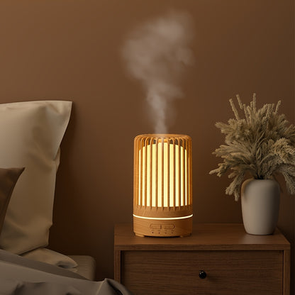 A USB-powered ultrasonic essential oil diffuser with 7-color night light, ideal for bedroom or office.