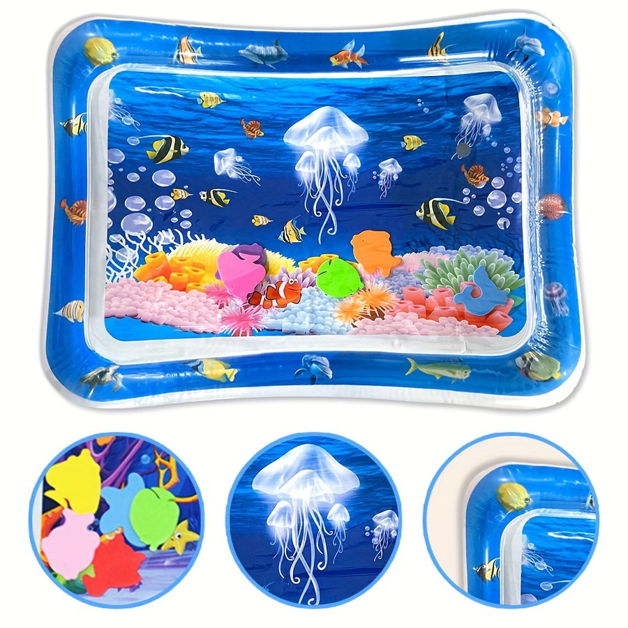 Inflatable water pad puzzle game featuring marine life designs and underwater world patterns.