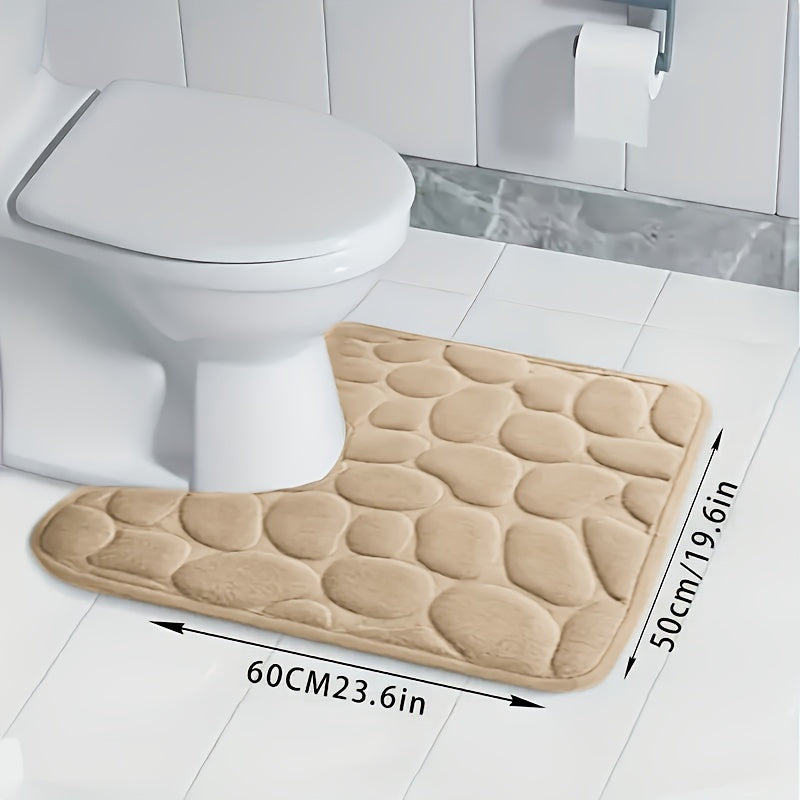 Soft and absorbent memory foam bathroom mat with non-slip backing. Machine washable and quick-drying. Suitable for bathroom, kitchen, laundry, bedroom, and shower.