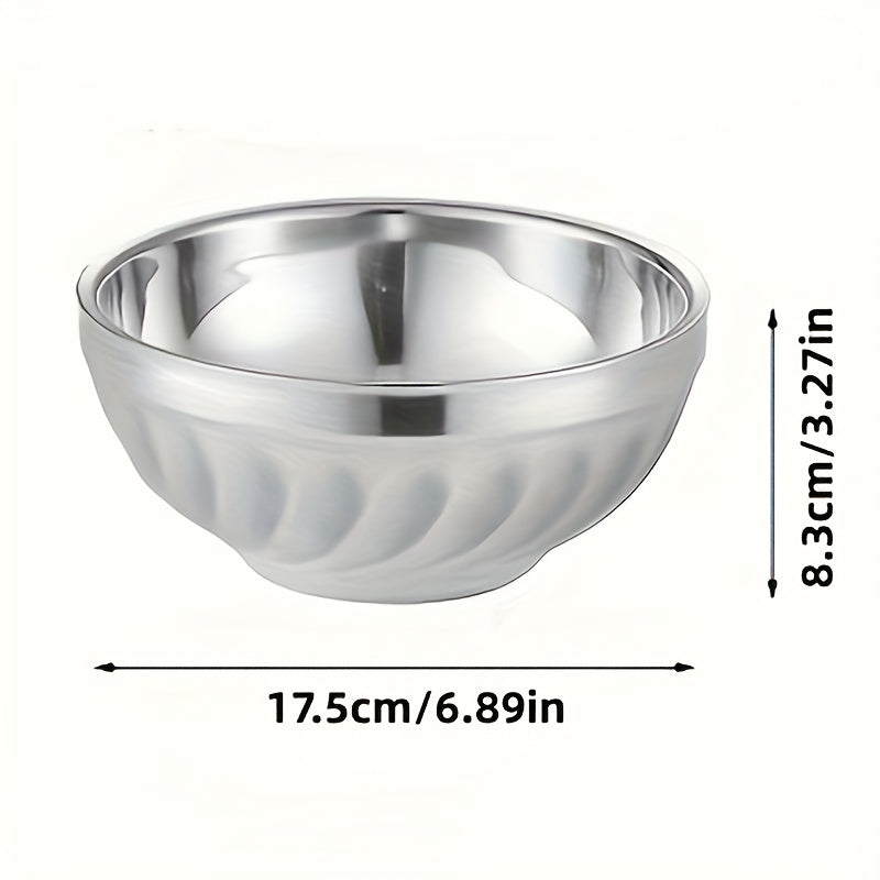 5 stainless steel bowls with double-layered heat insulation, suitable for serving salads, noodles, soups, desserts, and ice cream. Dishwasher safe and suitable for kitchen utensils and tableware.